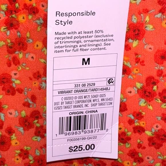 NWT Wild Fable Chiffon Vibrant Orange Floral Slip Mini Dress Size Medium - Picture 6 of 14